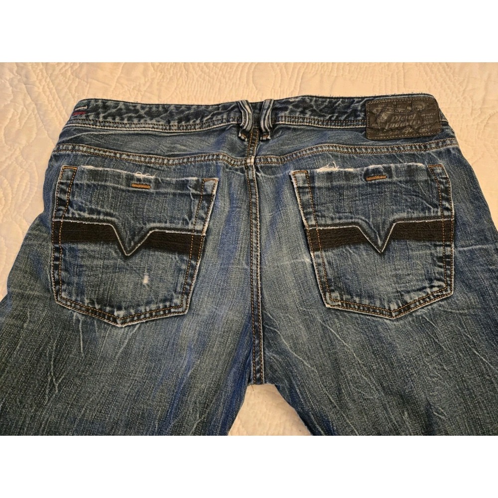 Diesel Zatiny Jeans Mens 34 X 34 Blue Stone Wash 008SS Bootcut Distressed Ripped
